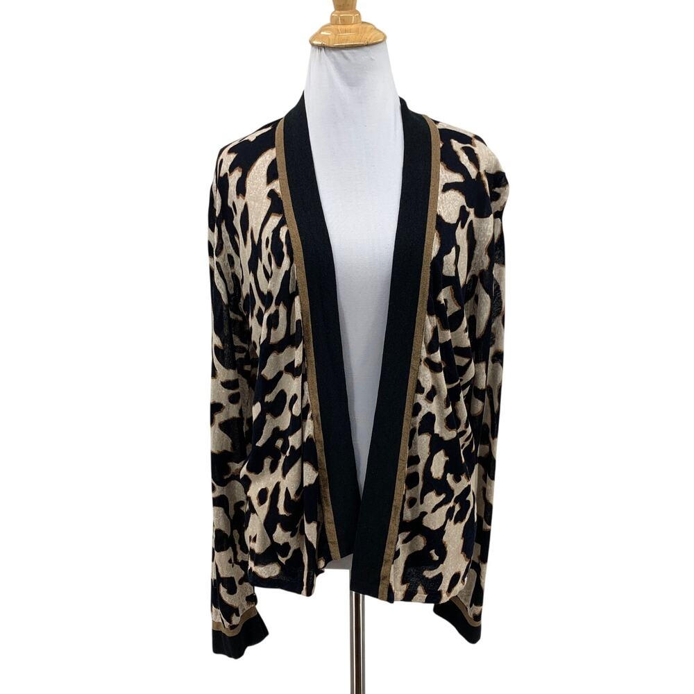 Nic+Zoe Cardigan Womens L Large Sand Black Leader Of The Pack Leopard Print Open